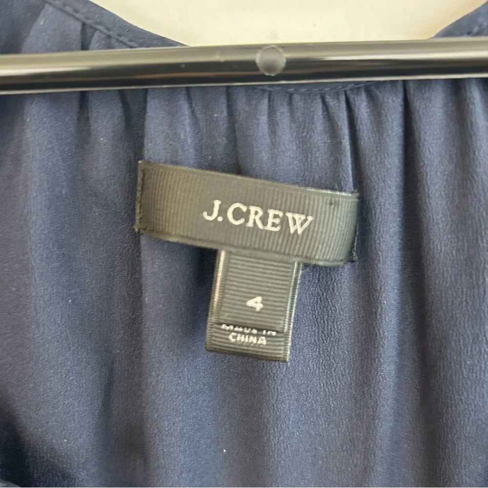 J. Crew 100% Silk  Tonal Paisley Dark Navy Blue Shift Mini Dress Size 4